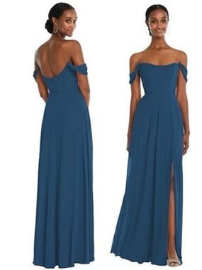 NWT After Six Dessy Off-The-Shoulder Basque Neck Chiffon Maxi Dress Size 10 1560